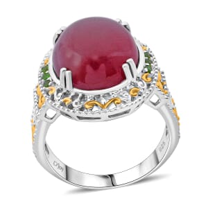 Niassa Ruby (FF) and Chrome Diopside 15.15 ctw Royal Bloom Ring in Vermeil YG and Rhodium Over Sterling Silver (Size 8.0)