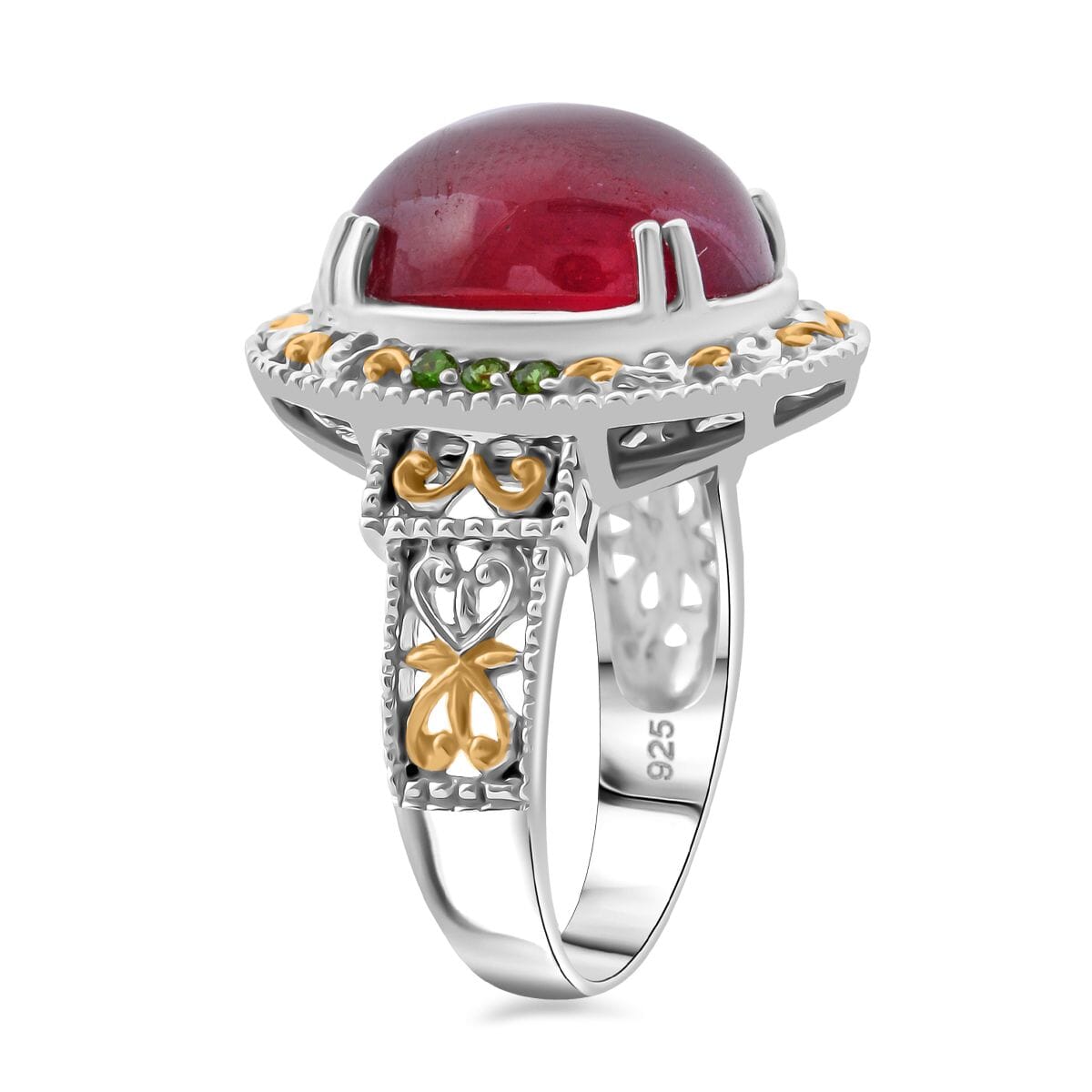 Niassa Ruby (FF) and Chrome Diopside 15.15 ctw Royal Bloom Ring in Vermeil YG and Rhodium Over Sterling Silver (Size 8.0) image number 3