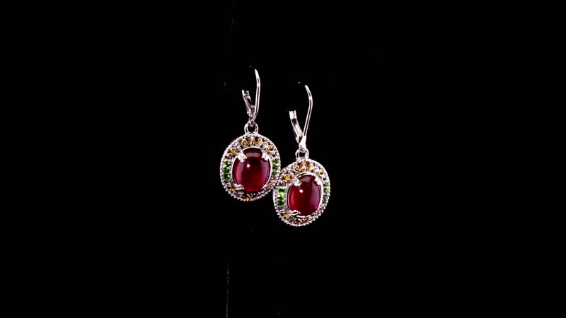 Niassa Ruby (FF) and Chrome Diopside 6.40 ctw Royal Bloom Earrings in Vermeil YG and Rhodium Over Sterling Silver