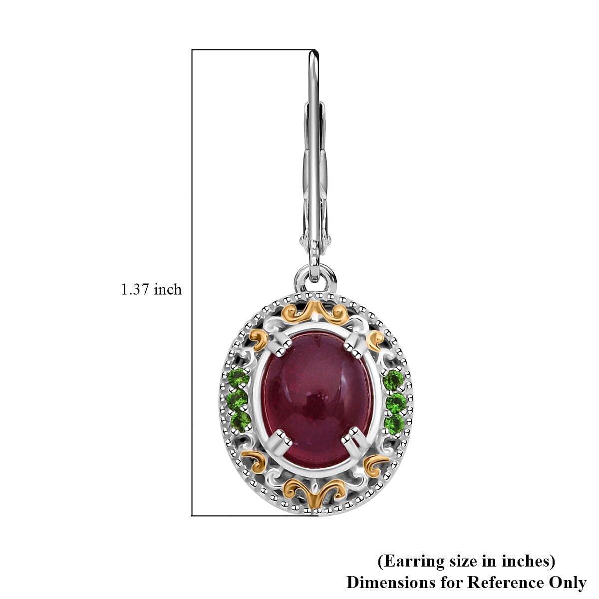 Niassa Ruby (FF) and Chrome Diopside 6.40 ctw Royal Bloom Earrings in Vermeil YG and Rhodium Over Sterling Silver image number 5