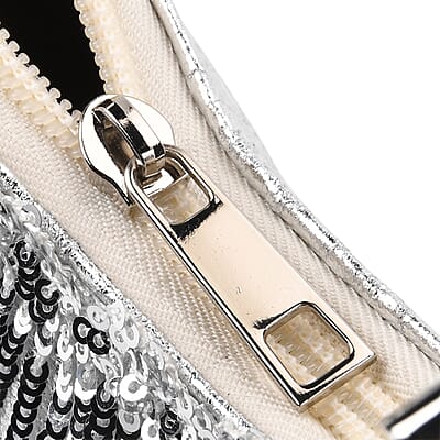 Silver Faux Leather and Sequin Timeless Fringe Crossbody Bag with Shoulder Bag