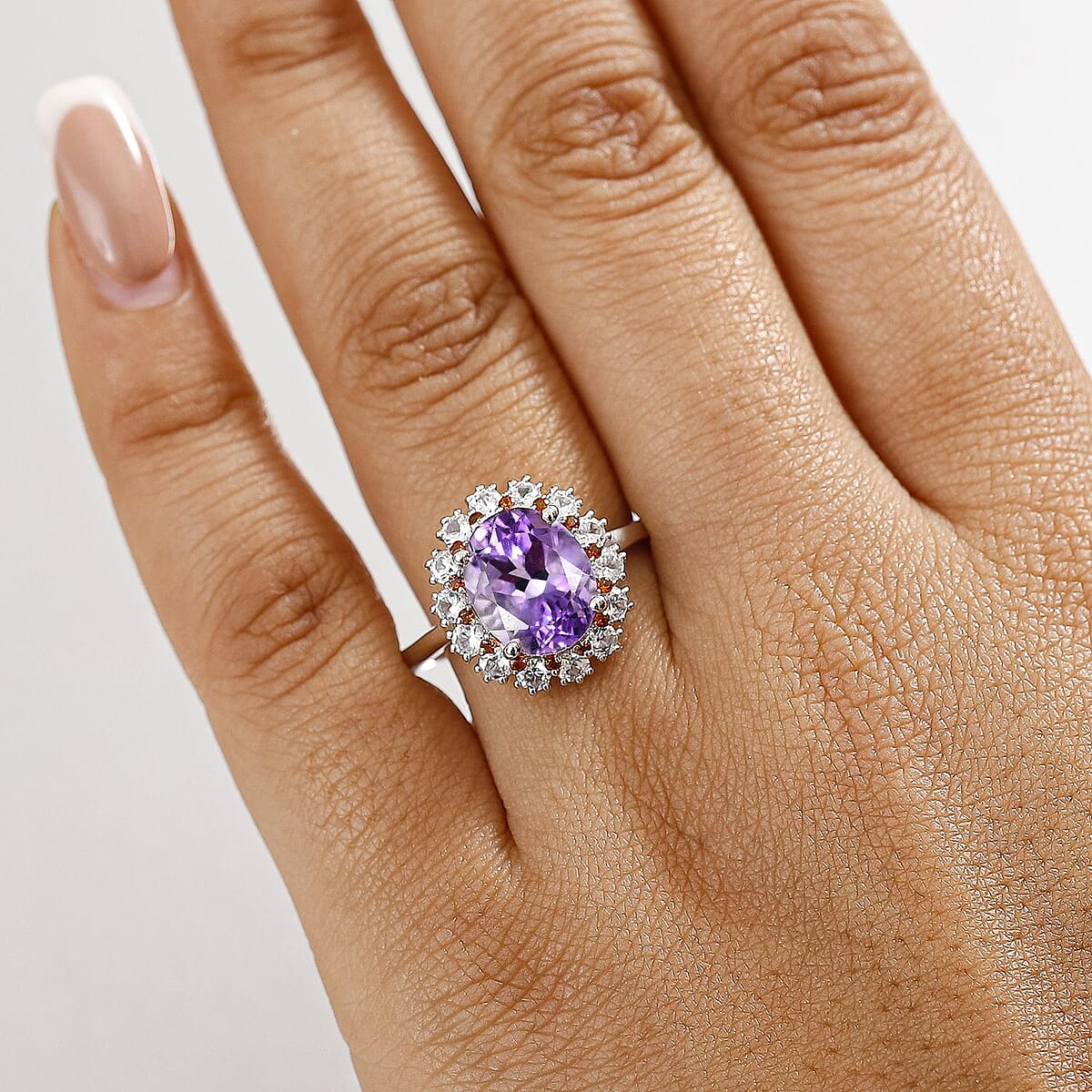 D'Joy Moroccan Rose and Multi Gemstone 4.80 ctw Victorian Elegance Ring in Platinum Over Sterling Silver (Size 10.0) image number 2