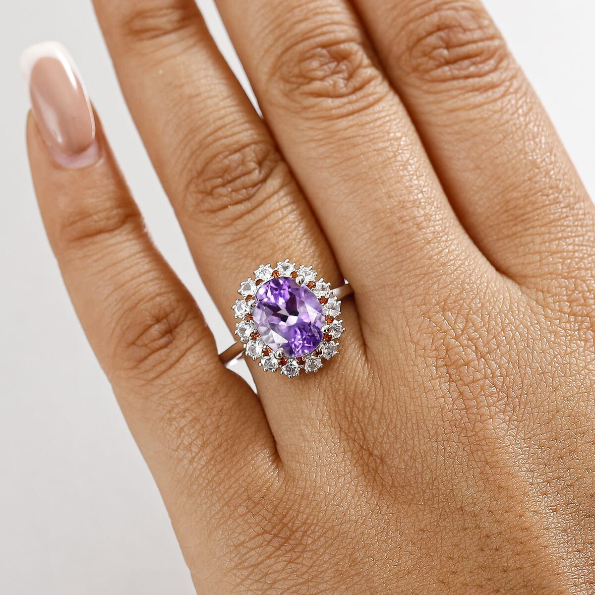 D'Joy Moroccan Rose and Multi Gemstone 4.80 ctw Victorian Elegance Ring in Platinum Over Sterling Silver (Size 6.0) image number 2