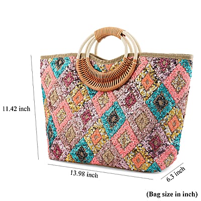 Multi Color Rhombus Pattern Sequin and Polyester Tote Bag