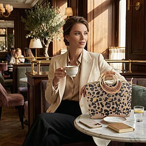 Black and Gold Leopard Pattern Sequin and Polyester Tote Bag