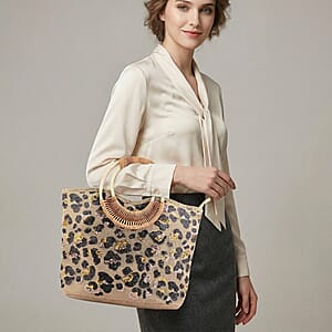 Black and Gold Leopard Pattern Sequin and Polyester Tote Bag