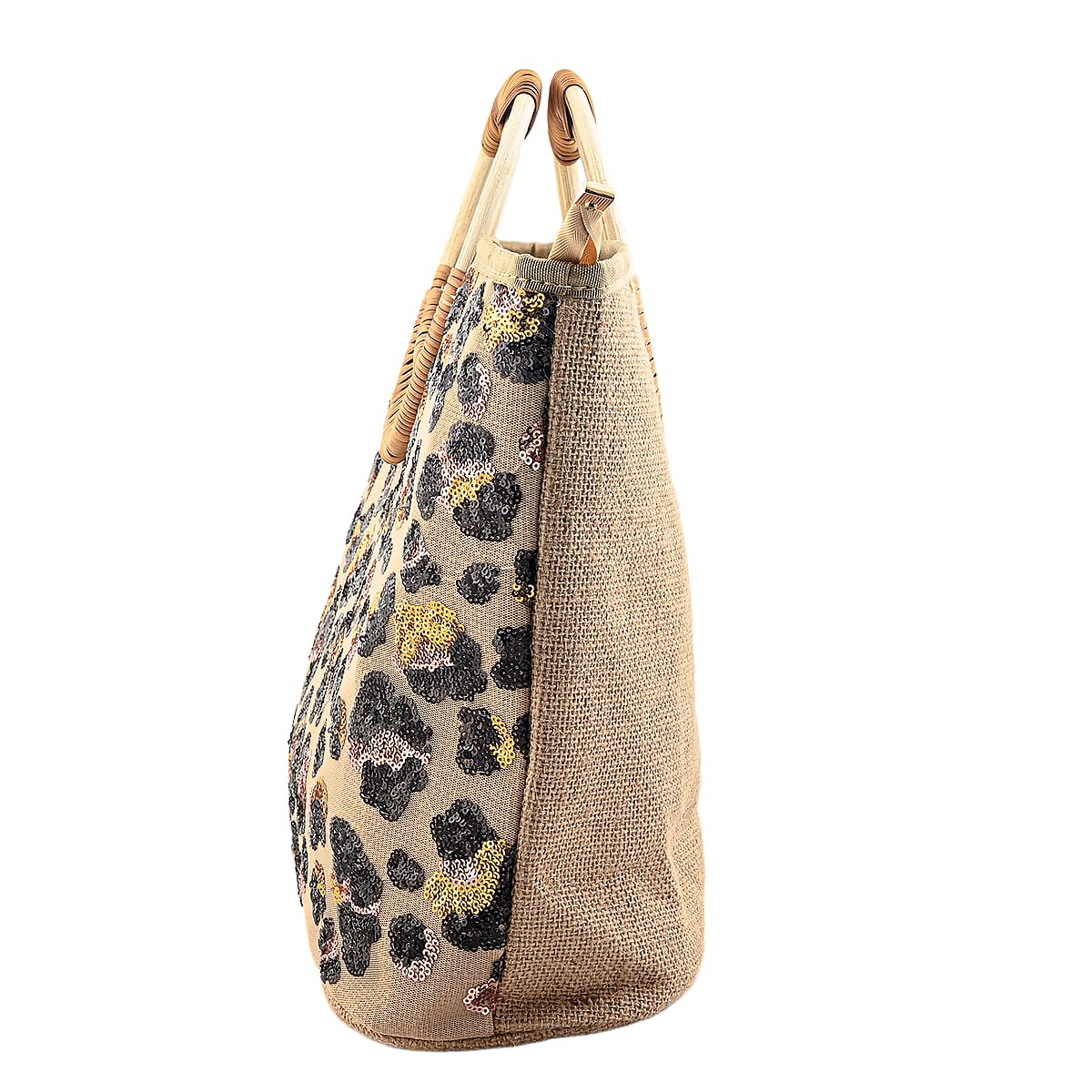 Black and Gold Leopard Pattern Sequin and Polyester Tote Bag image number 5