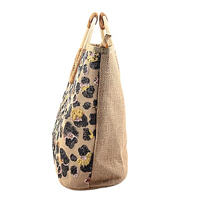 Black and Gold Leopard Pattern Sequin and Polyester Tote Bag