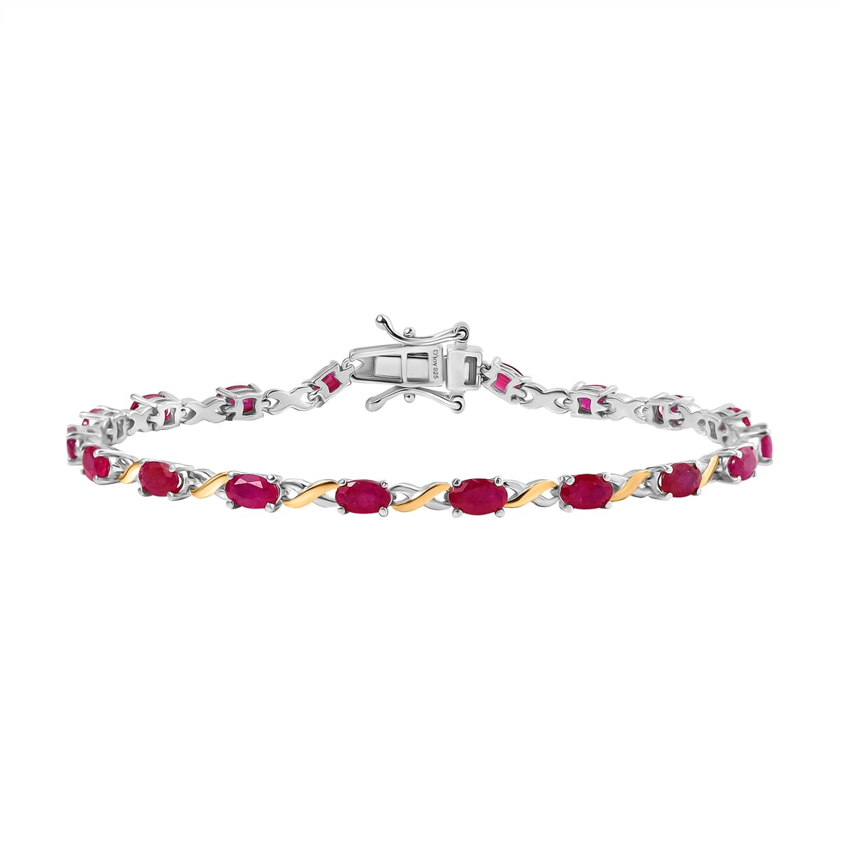 D'Joy Premium Mozambique Ruby 4.50 ctw Scarlet Harmony Bracelet in 18K Vermeil YG and Rhodium Over Sterling Sil (7.25 In)  image number 0