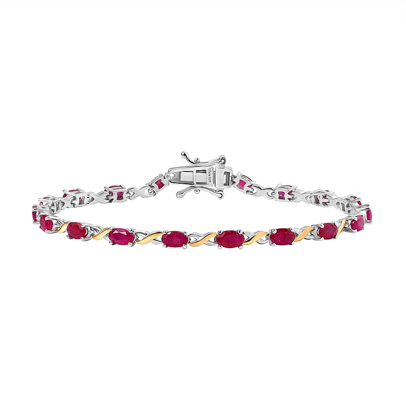 D'Joy Premium Royal Ruby 4.50 ctw Scarlet Harmony Bracelet in 18K Vermeil YG and Rhodium Over Sterling Si (7.25 In)