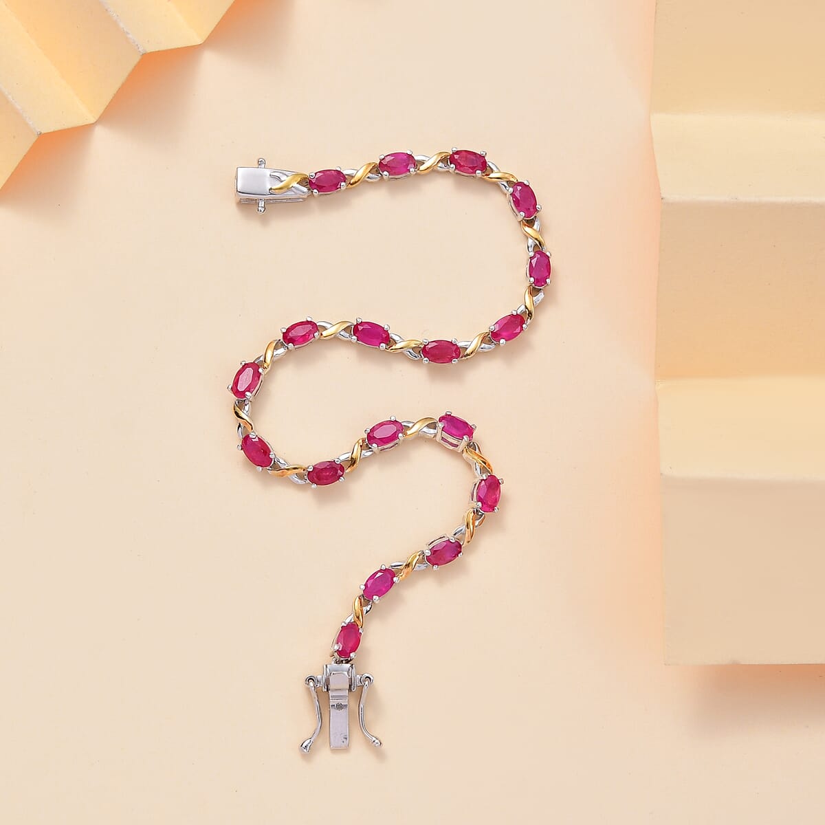 D'Joy Premium Mozambique Ruby 4.50 ctw Scarlet Harmony Bracelet in 18K Vermeil YG and Rhodium Over Sterling Sil (7.25 In)  image number 1