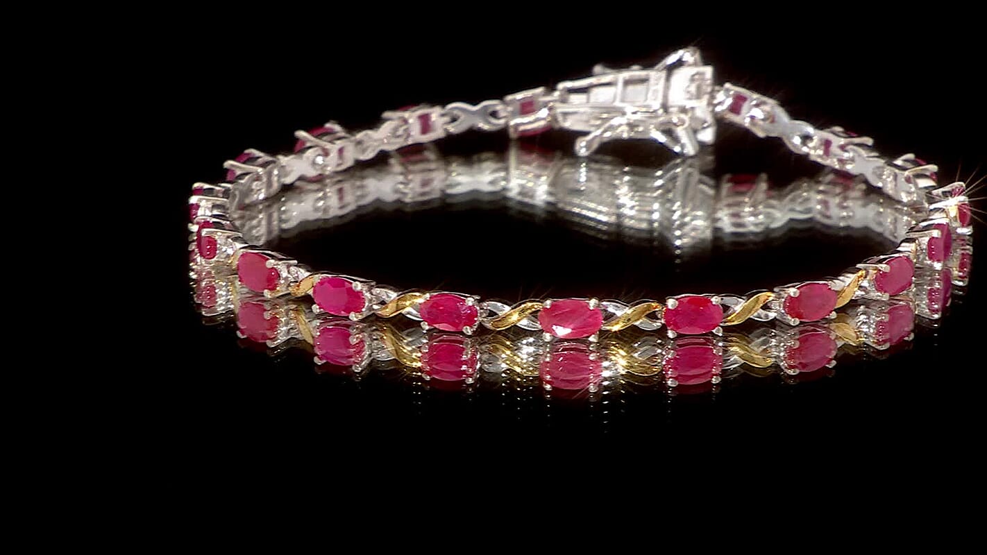 D'Joy Premium Mozambique Ruby Scarlet Harmony Bracelet in 18K Vermeil YG and Rhodium Over Sterling Silver (6.50 In) 5.00 ctw