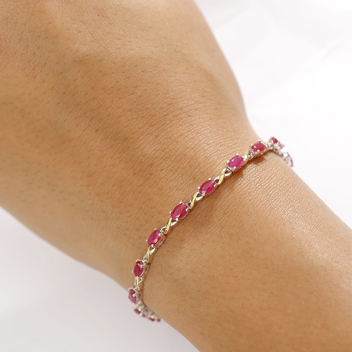 D'Joy Premium Mozambique Ruby 4.50 ctw Scarlet Harmony Bracelet in 18K Vermeil YG and Rhodium Over Sterling Sil (7.25 In)  image number 2