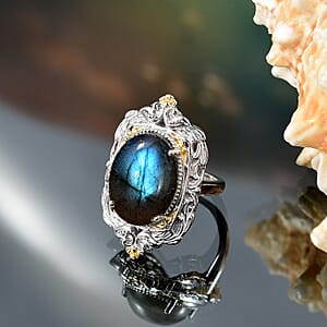 Karis Malagasy Labradorite 12.25 ctw Solitaire Ring in 18K YG Plated and Platinum Bond (Size 10.0) 
