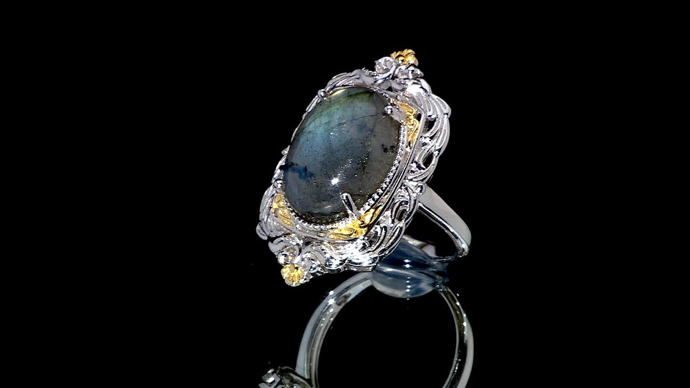 Karis Malagasy Labradorite Solitaire Ring in 18K YG Plated and Platinum Bond (Size 10.0) 12.25 ctw