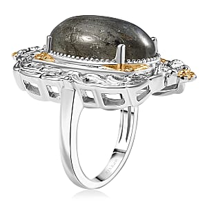 Karis Malagasy Labradorite 12.25 ctw Solitaire Ring in 18K YG Plated and Platinum Bond (Size 10.0) 