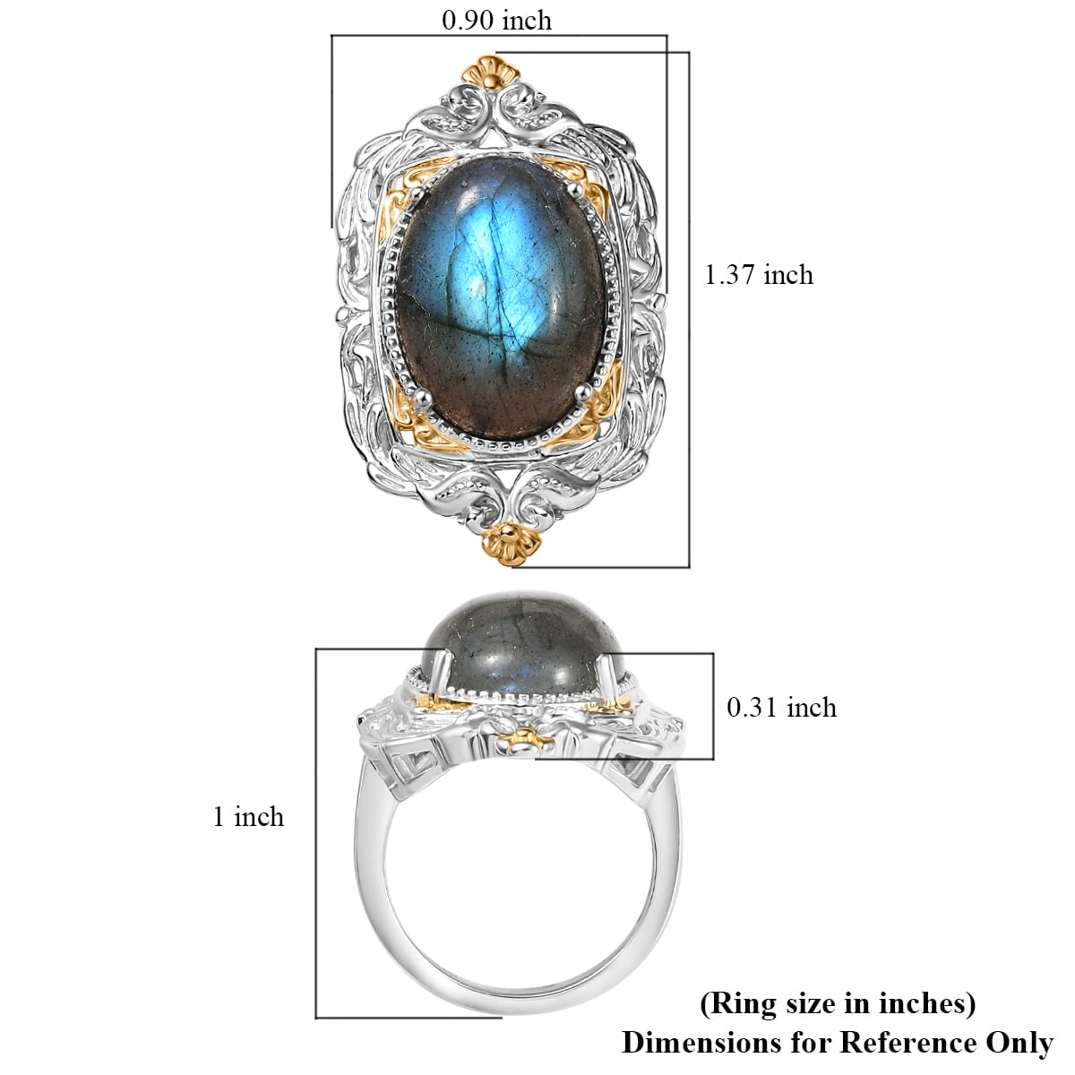 Karis Malagasy Labradorite 12.25 ctw Solitaire Ring in 18K YG Plated and Platinum Bond (Size 10.0)  image number 5