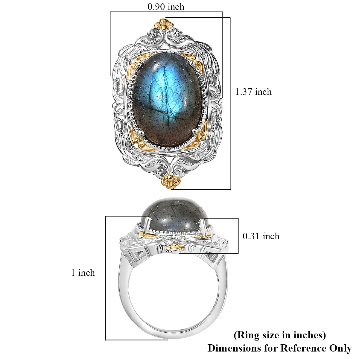 Karis Malagasy Labradorite 12.25 ctw Solitaire Ring in 18K YG Plated and Platinum Bond (Size 5.0)  image number 5
