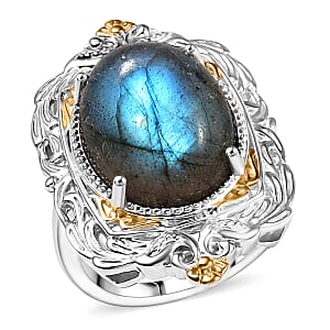 Karis Malagasy Labradorite 12.25 ctw Solitaire Ring in 18K YG Plated and Platinum Bond (Size 7.0) 