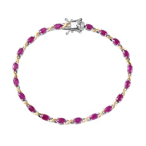 D'Joy Premium Royal Ruby 6.30 ctw Scarlet Harmony Bracelet in 18K Vermeil YG and Rhodium Over Sterling Si (8.00 In) 