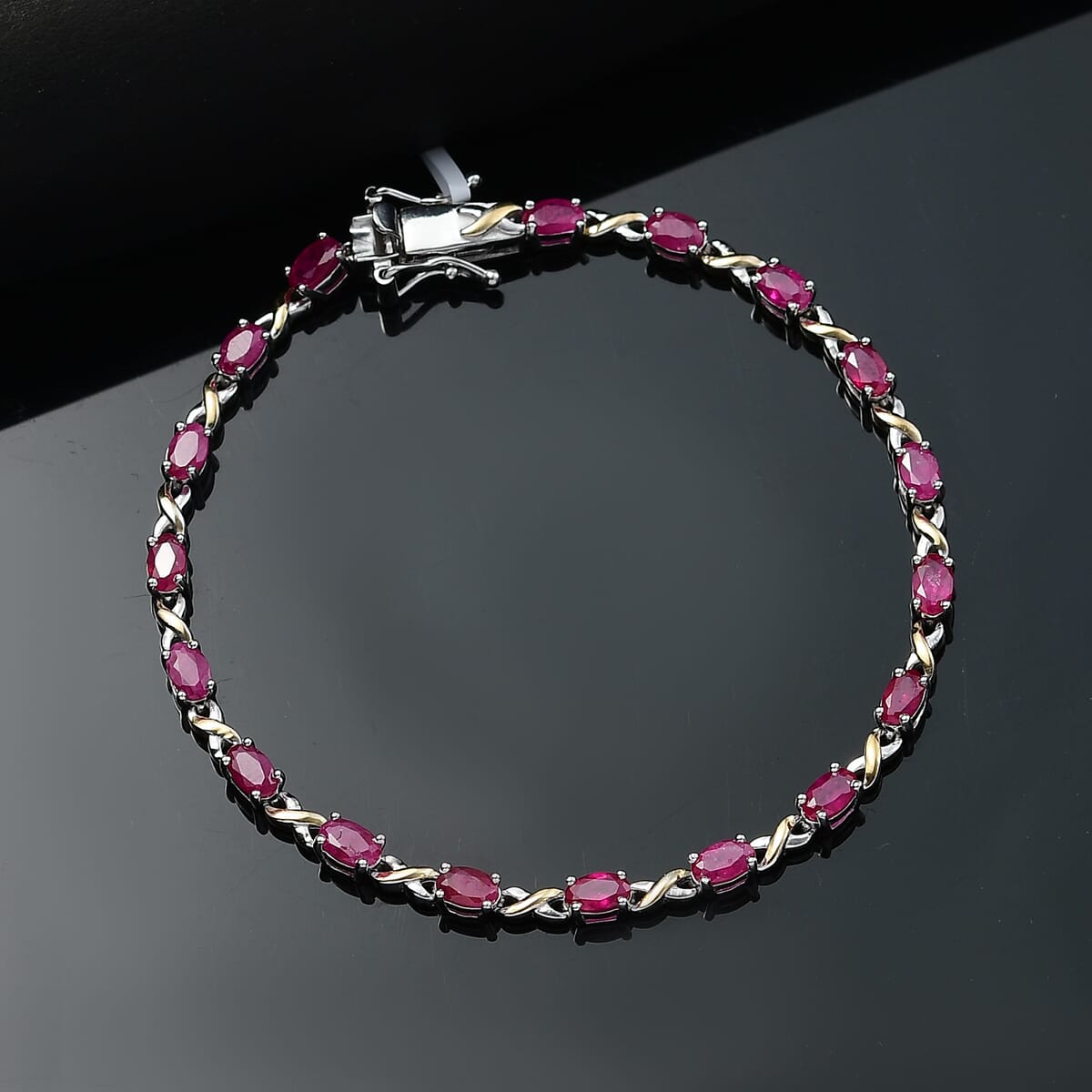 D'Joy Premium Royal Ruby 6.30 ctw Scarlet Harmony Bracelet in 18K Vermeil YG and Rhodium Over Sterling Si (8.00 In)  image number 1