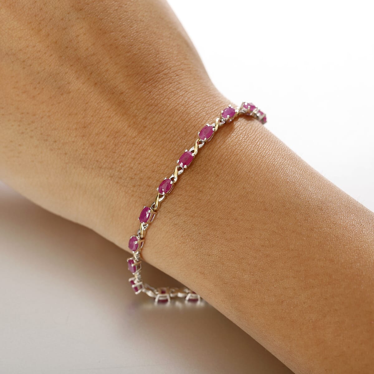 D'Joy Premium Royal Ruby 6.30 ctw Scarlet Harmony Bracelet in 18K Vermeil YG and Rhodium Over Sterling Si (8.00 In)  image number 2