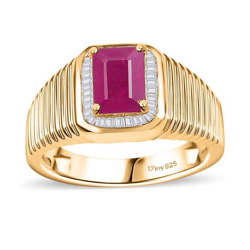 D'Joy AAA Royal Ruby and Diamond 2.50 ctw Mens Ring in 18K Vermeil Yellow Gold Over Sterling Silver (Size 10.0)