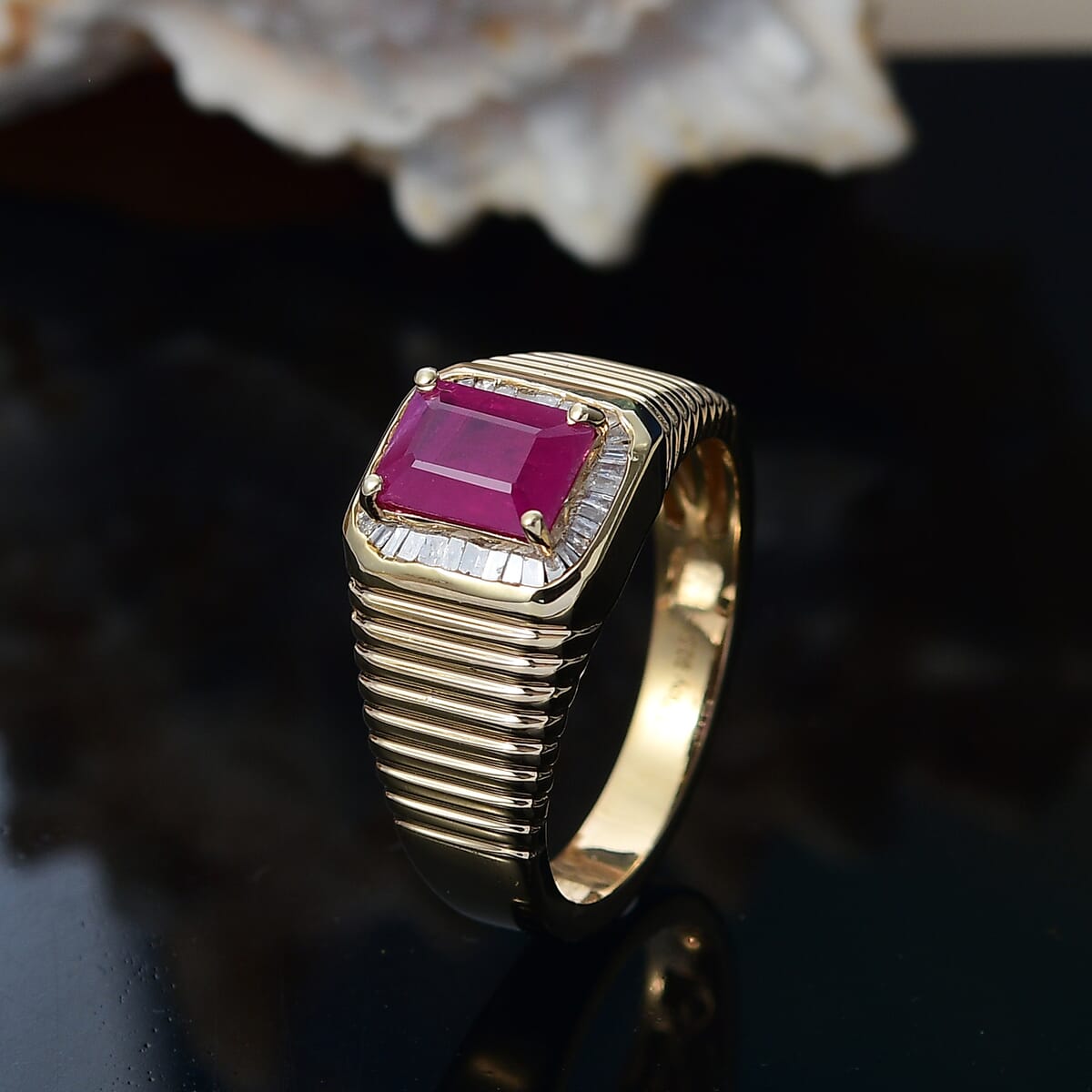 D'Joy AAA Royal Ruby and Diamond 2.50 ctw Mens Ring in 18K Vermeil Yellow Gold Over Sterling Silver (Size 12.0) image number 1
