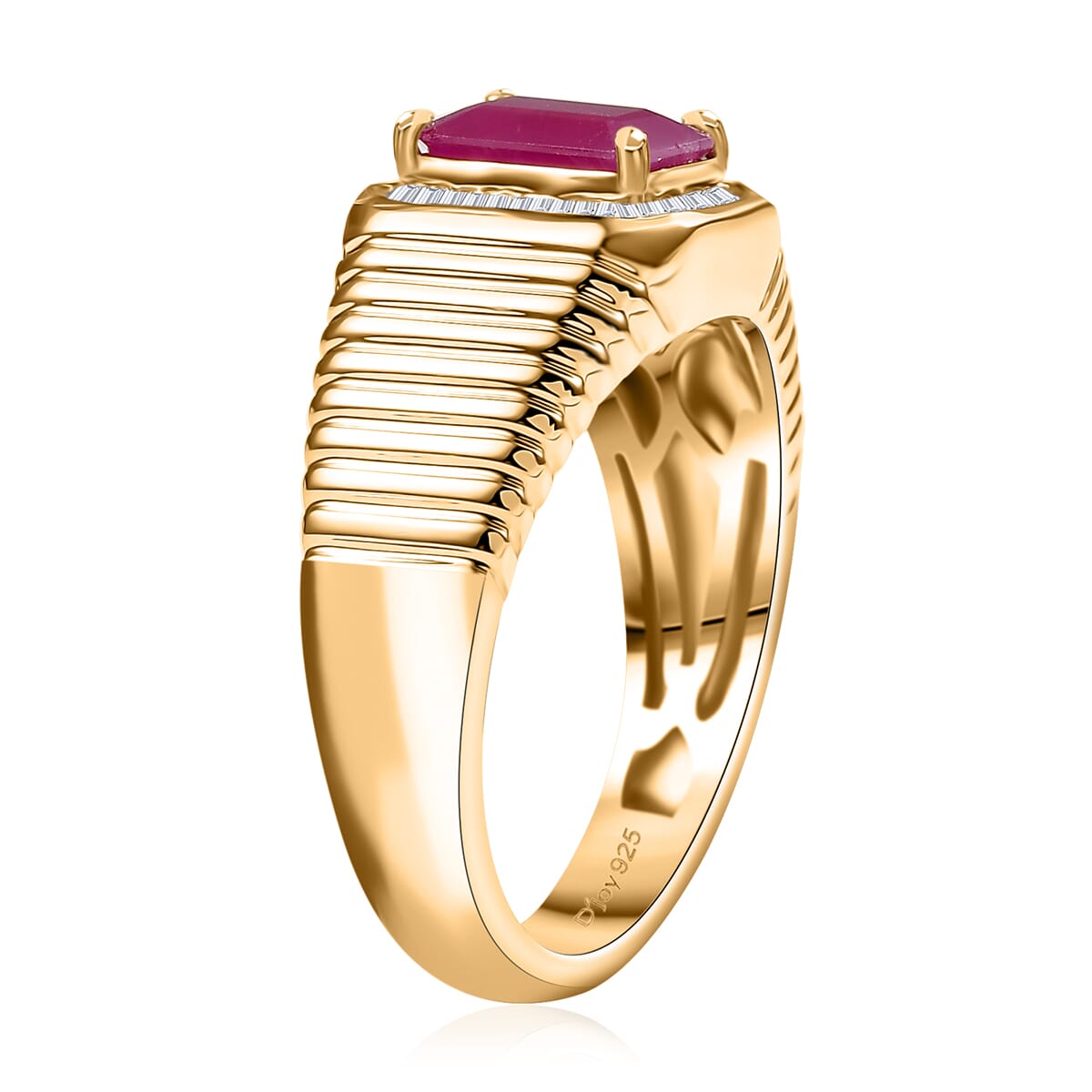 D'Joy AAA Royal Ruby and Diamond 2.50 ctw Mens Ring in 18K Vermeil Yellow Gold Over Sterling Silver (Size 12.0) image number 2