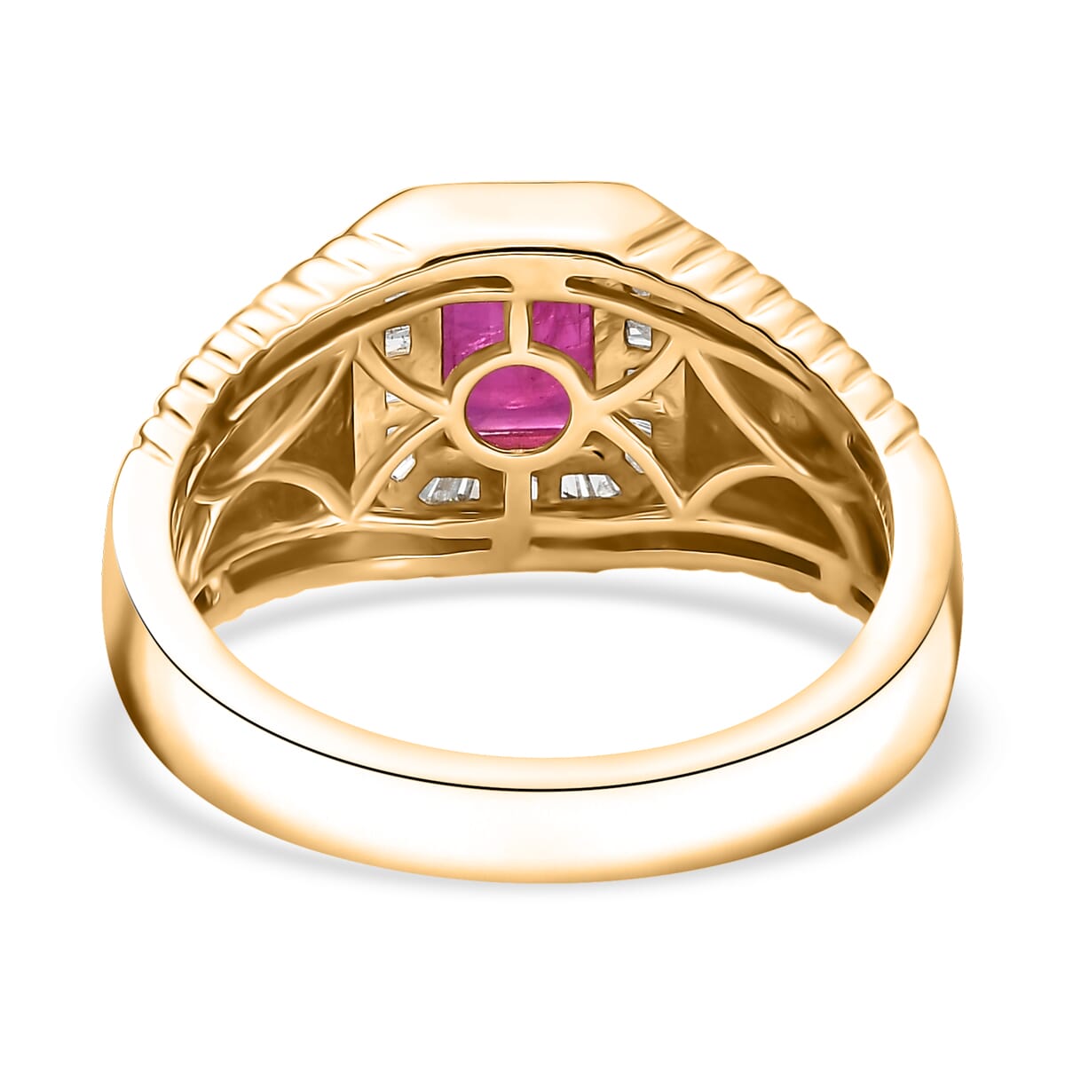 D'Joy AAA Royal Ruby and Diamond 2.50 ctw Mens Ring in 18K Vermeil Yellow Gold Over Sterling Silver (Size 12.0) image number 3