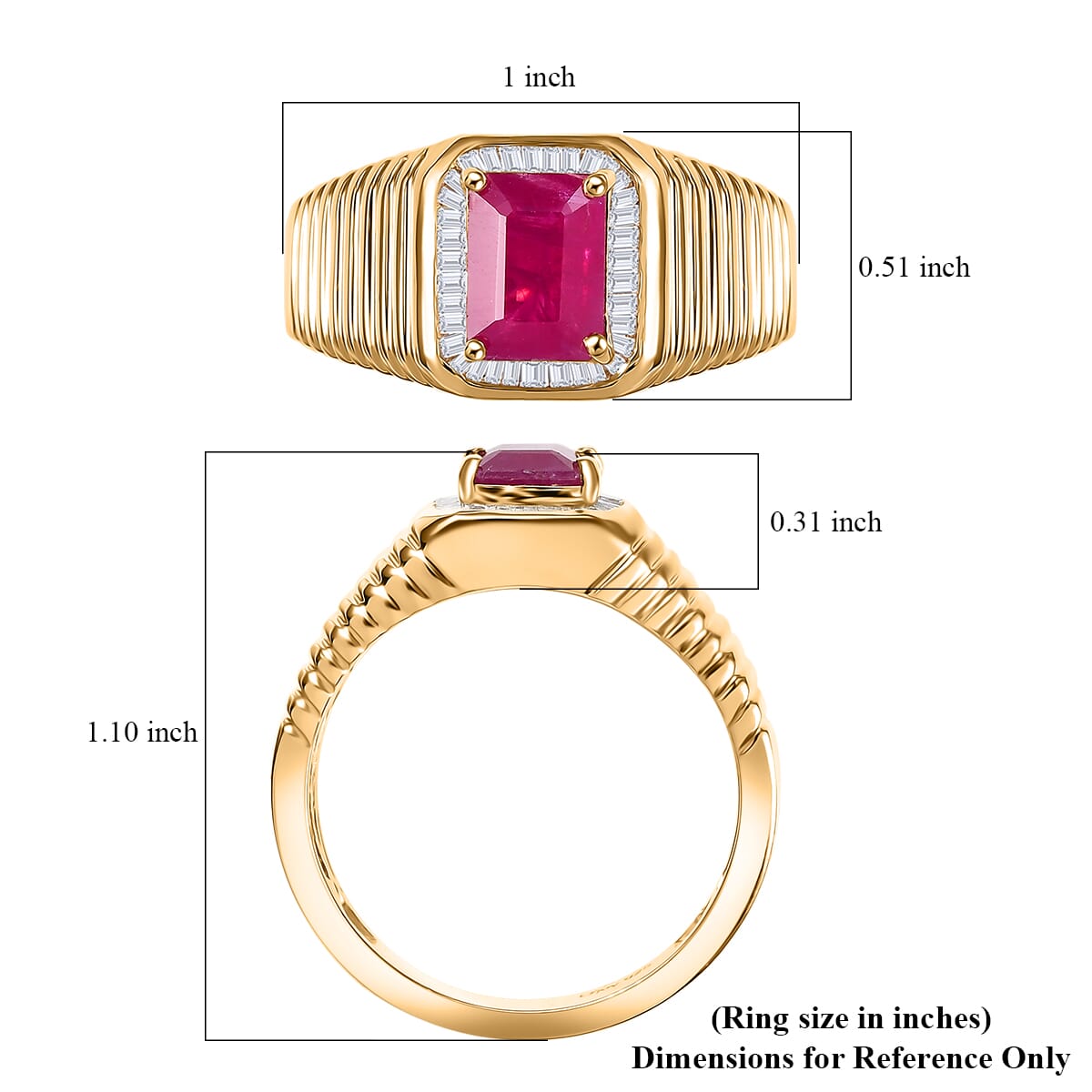D'Joy AAA Royal Ruby and Diamond 2.50 ctw Mens Ring in 18K Vermeil Yellow Gold Over Sterling Silver (Size 12.0) image number 4