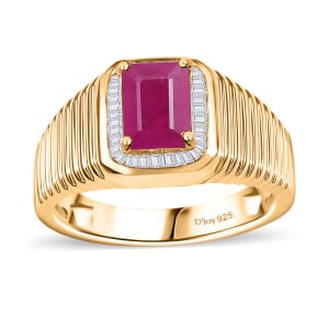 D'Joy AAA Royal Ruby and Diamond 2.50 ctw Mens Ring in 18K Vermeil Yellow Gold Over Sterling Silver (Size 14.0)