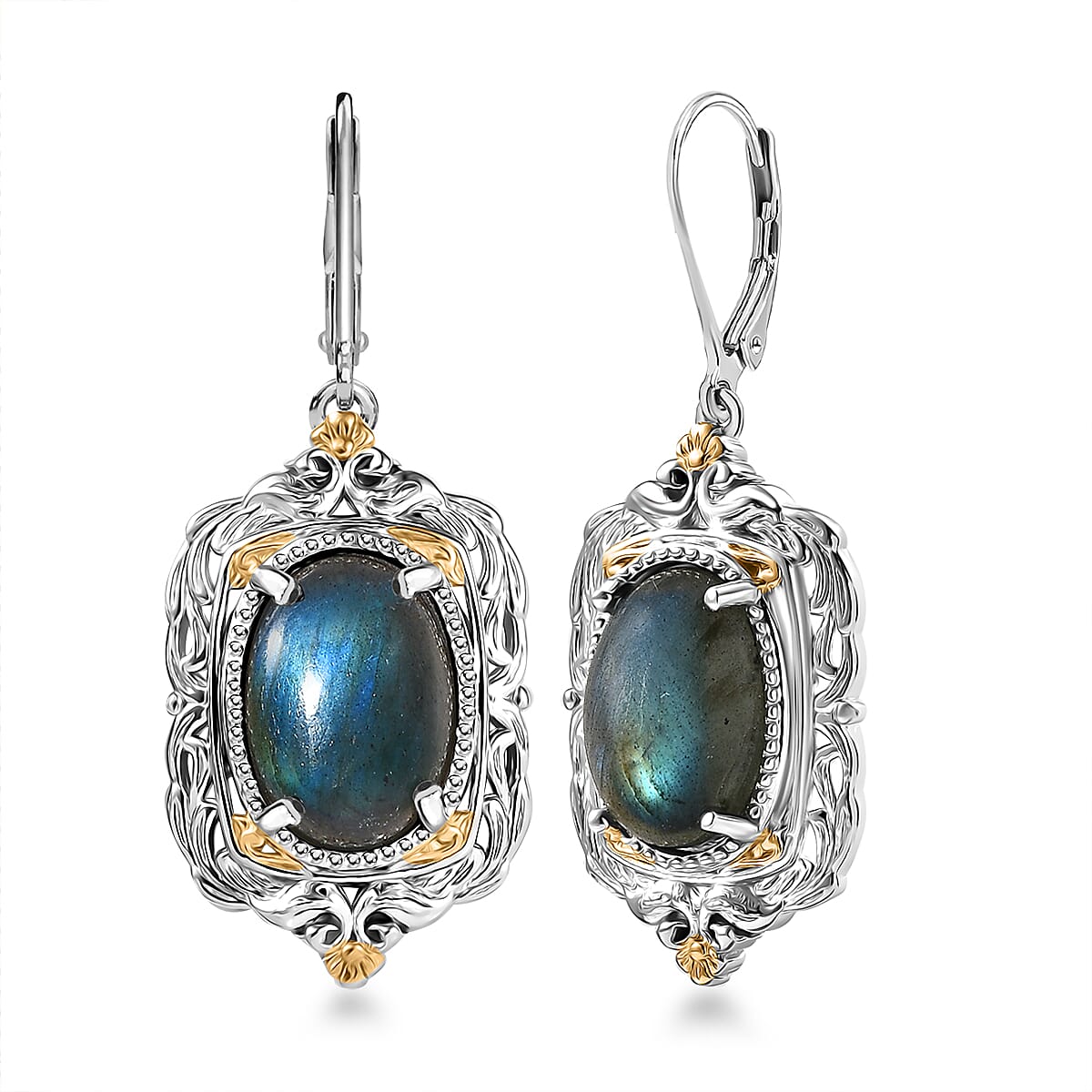 Karis Malagasy Labradorite 12.10 ctw Lever Back Earrings in 18K YG Plated and Platinum Bond image number 0