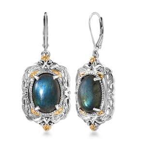 Karis Malagasy Labradorite 12.10 ctw Lever Back Earrings in 18K YG Plated and Platinum Bond
