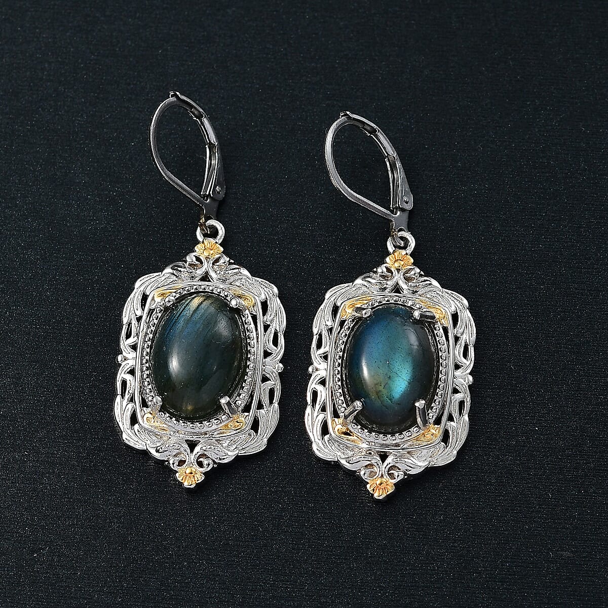 Karis Malagasy Labradorite 12.10 ctw Lever Back Earrings in 18K YG Plated and Platinum Bond image number 1