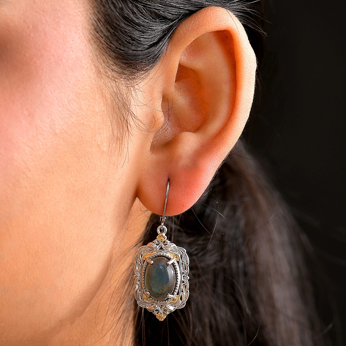 Karis Malagasy Labradorite 12.10 ctw Lever Back Earrings in 18K YG Plated and Platinum Bond image number 2