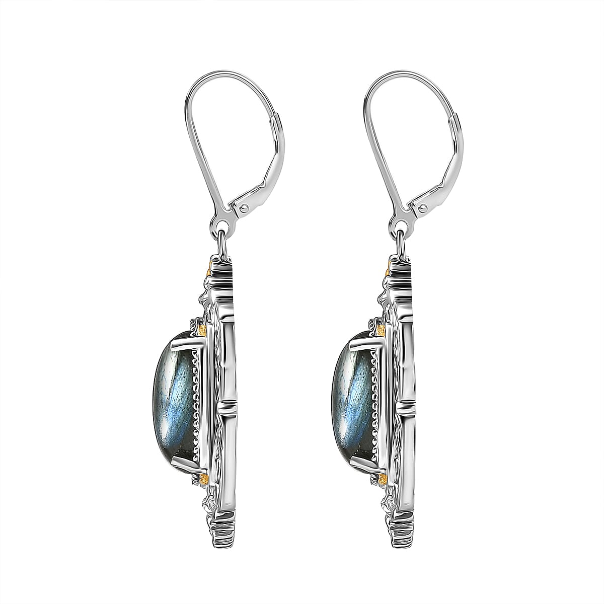 Karis Malagasy Labradorite 12.10 ctw Lever Back Earrings in 18K YG Plated and Platinum Bond image number 3
