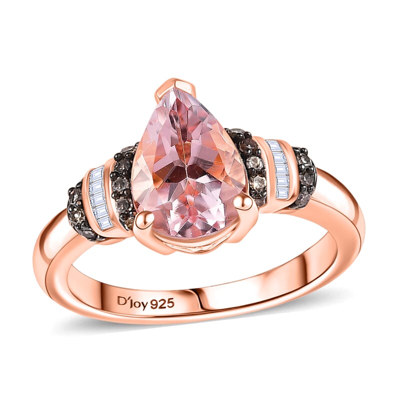 D'Joy Premium Pink Morganite, Natural Champagne and White Diamond 1.80 ctw Ring in 18K Vermeil Rose Gold Over Sterling Silver (Size 10.0)