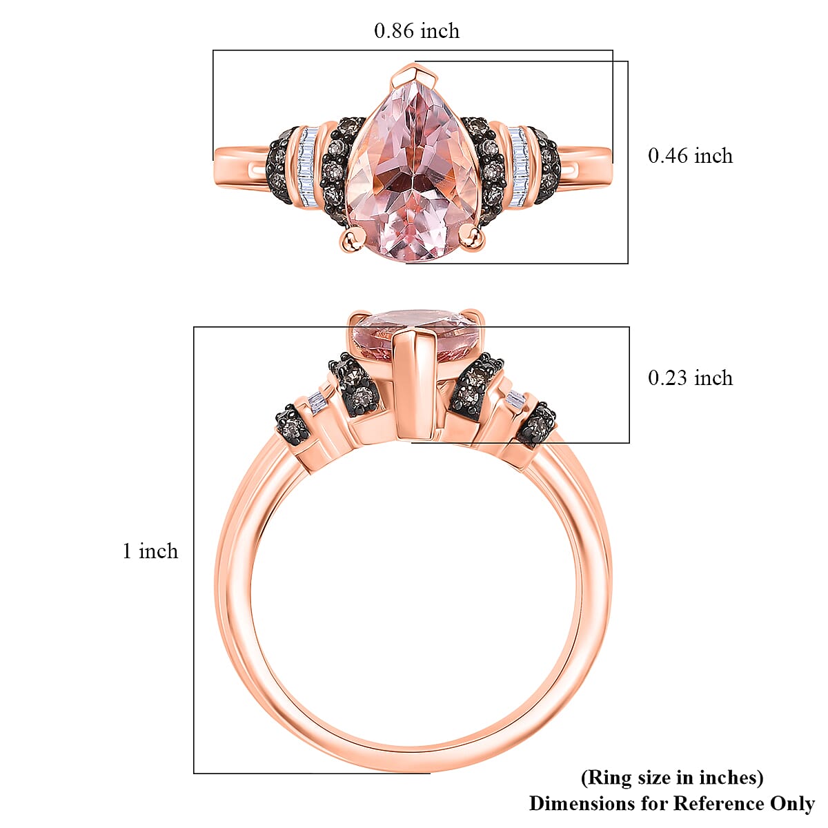 D'Joy Premium Pink Morganite, Natural Champagne and White Diamond 1.80 ctw Ring in 18K Vermeil Rose Gold Over Sterling Silver (Size 10.0)