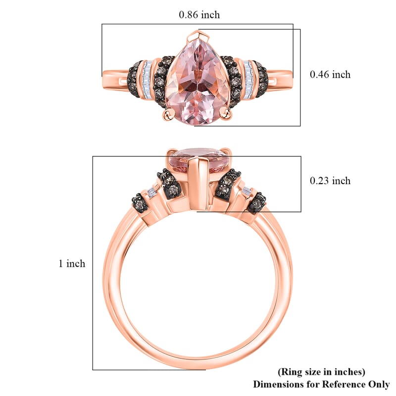 D'Joy Premium Pink Morganite, Natural Champagne and White Diamond 1.80 ctw Ring in 18K Vermeil Rose Gold Over Sterling Silver (Size 10.0)
