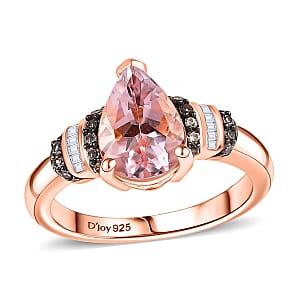 D'Joy Premium Pink Morganite, Natural Champagne and White Diamond 1.80 ctw Ring in 18K Vermeil Rose Gold Over Sterling Silver (Size 7.0)