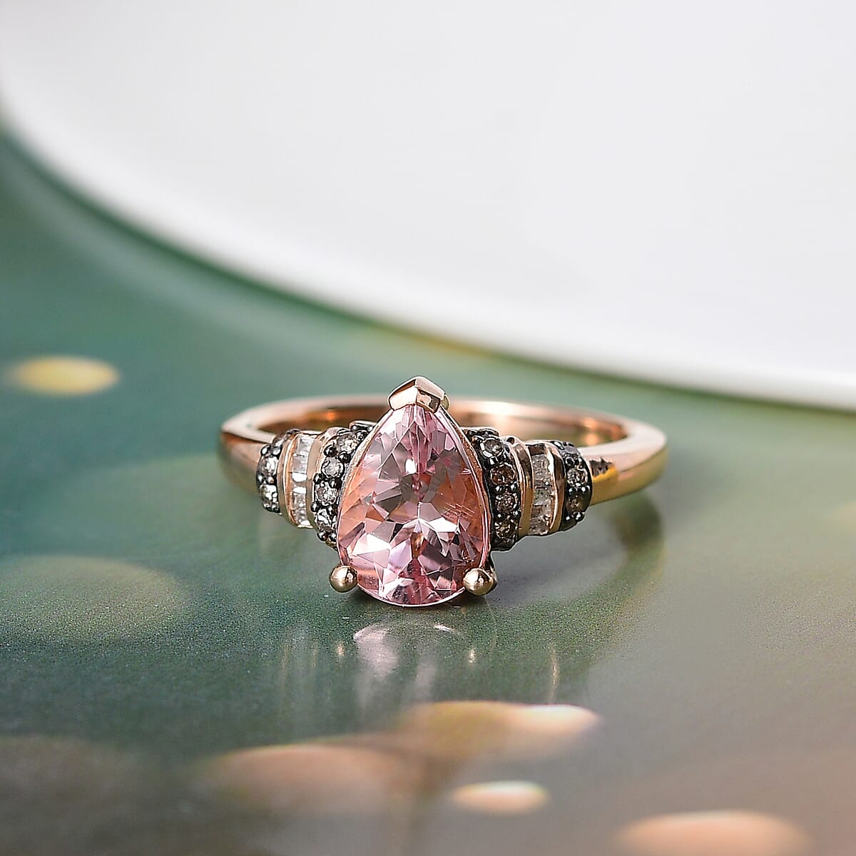 D'Joy Premium Pink Morganite, Natural Champagne and White Diamond 1.80 ctw Ring in 18K Vermeil Rose Gold Over Sterling Silver (Size 7.0) image number 1
