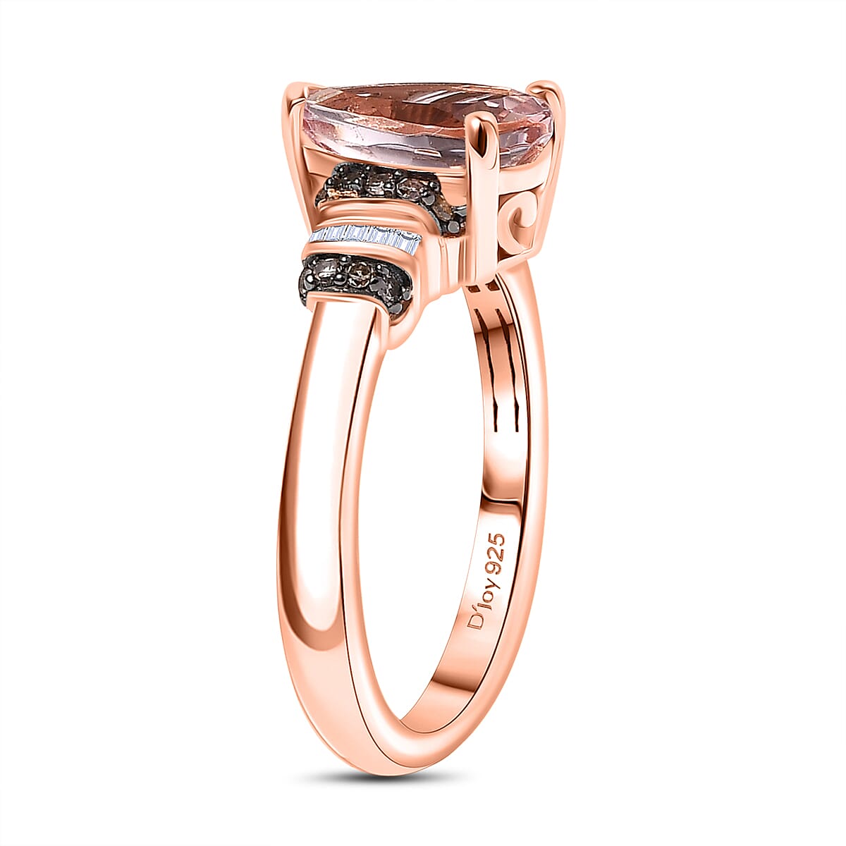 D'Joy Premium Pink Morganite, Natural Champagne and White Diamond 1.80 ctw Ring in 18K Vermeil Rose Gold Over Sterling Silver (Size 7.0) image number 3