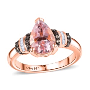 D'Joy Premium Pink Morganite, Natural Champagne and White Diamond 1.80 ctw Ring in 18K Vermeil Rose Gold Over Sterling Silver (Size 9.0)