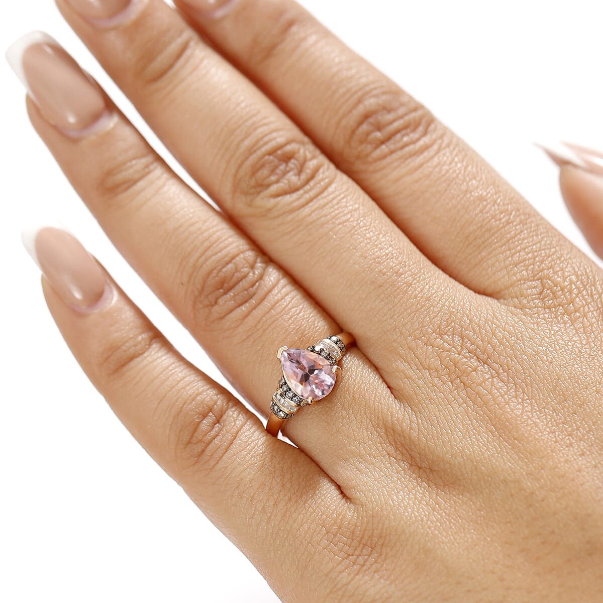 D'Joy Premium Pink Morganite, Natural Champagne and White Diamond 1.80 ctw Ring in 18K Vermeil Rose Gold Over Sterling Silver (Size 9.0) image number 2