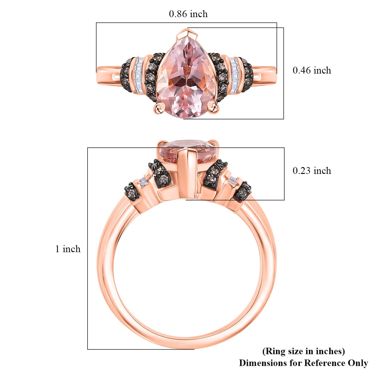 D'Joy Premium Pink Morganite, Natural Champagne and White Diamond 1.80 ctw Ring in 18K Vermeil Rose Gold Over Sterling Silver (Size 9.0) image number 5