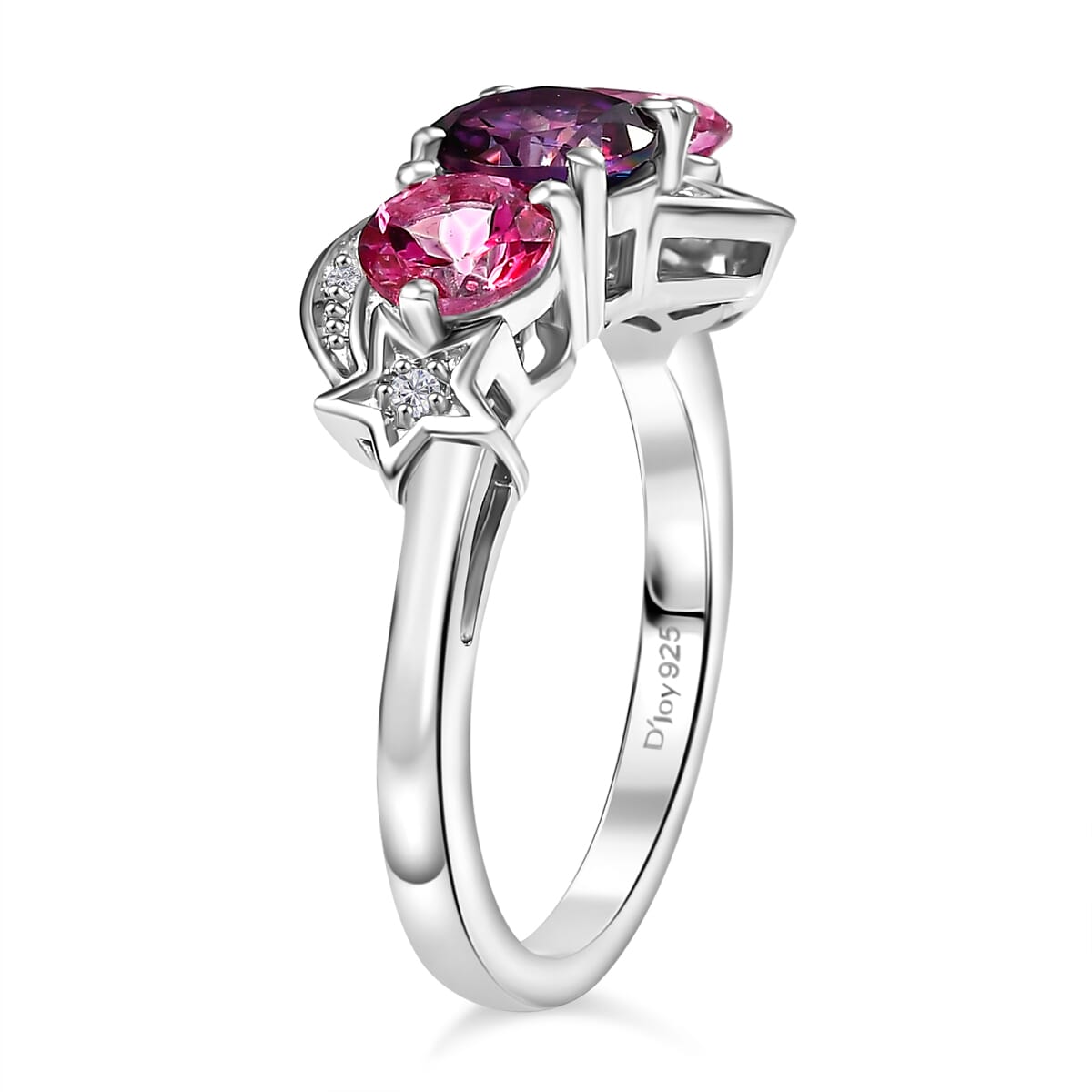D'Joy Pink and Crimson Mystic Topaz, White Zircon 2.30 ctw Celestial Ring in Rhodium Over Sterling Silver (Size 6.0) image number 3