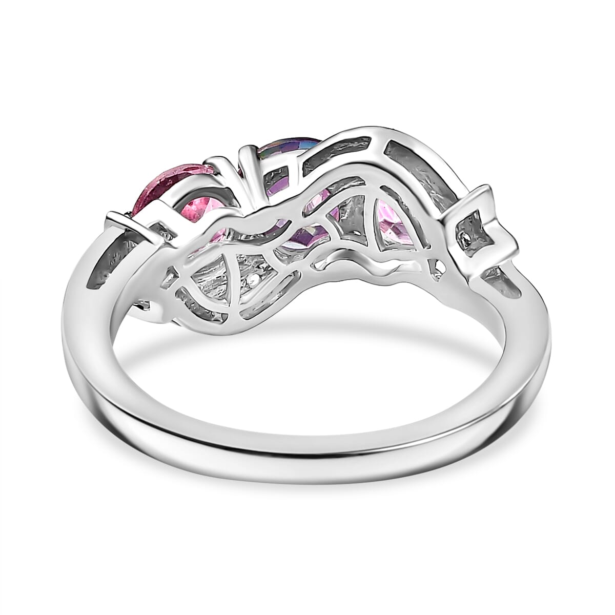 D'Joy Pink and Crimson Mystic Topaz, White Zircon 2.30 ctw Celestial Ring in Rhodium Over Sterling Silver (Size 6.0) image number 4