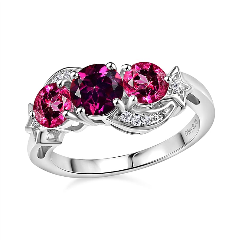 D'Joy Pink and Crimson Mystic Topaz, White Zircon 2.30 ctw Celestial Ring in Rhodium Over Sterling Silver (Size 9.0)