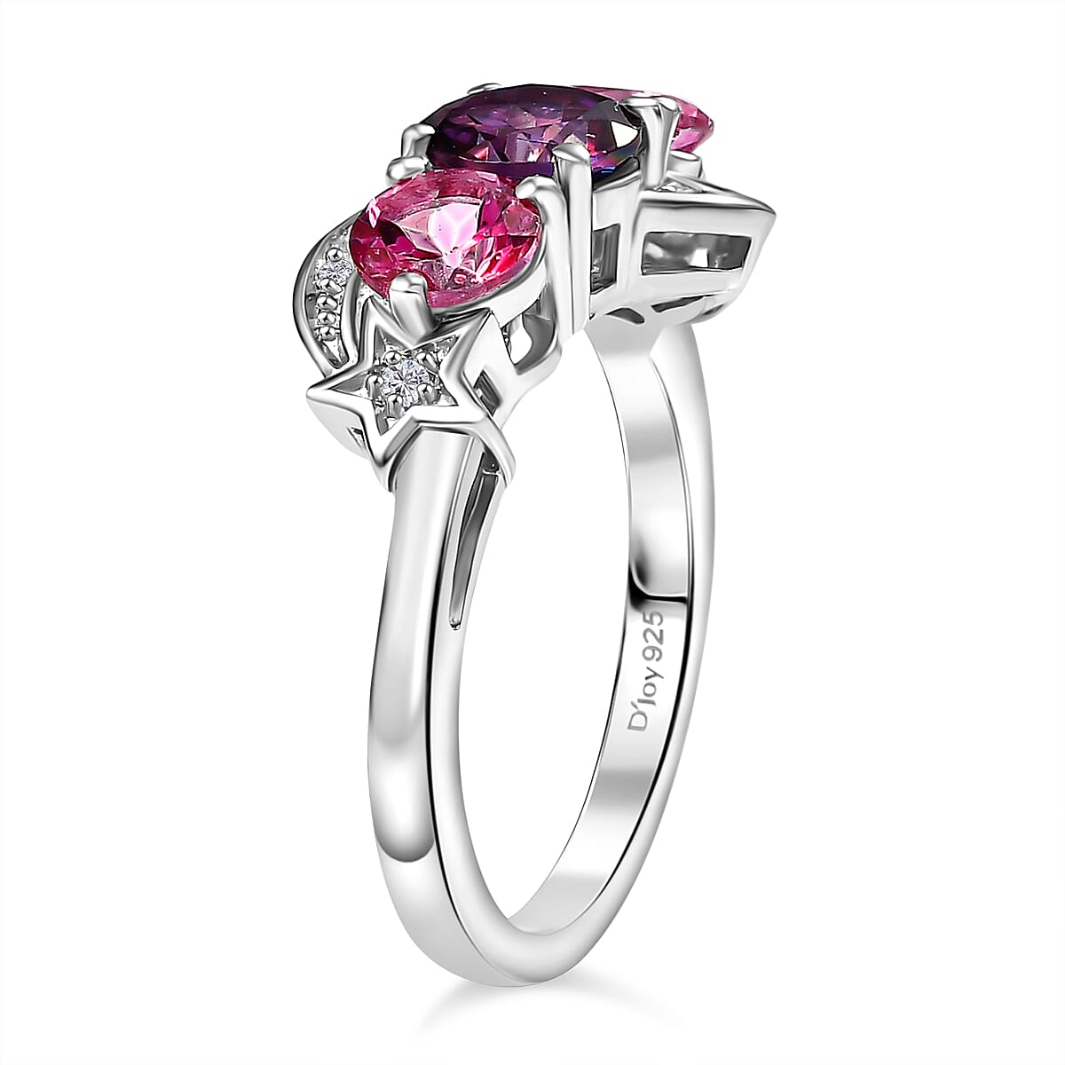 D'Joy Pink and Crimson Mystic Topaz, White Zircon 2.30 ctw Celestial Ring in Rhodium Over Sterling Silver (Size 9.0)
